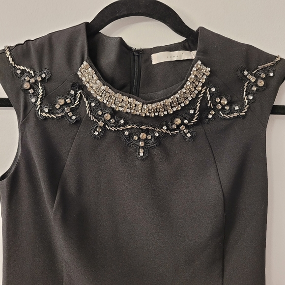 Luna Black Cocktail Dress with sequin neck line - Picture 3 of 11